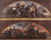 Sketch, General Wooster at Ridgefield Mortally Wounded, Is Carried out of the Field and The Americans at Sagg [sic] Harbor Burned Twelve Brigs and Sloops, and [illegible] Bringing with Him Many Prisoners (Acc. No. 33.00025.000)