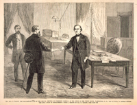Mr. Geo. T. Brown, the Sergeant-At-Arms of the Senate, Serving on President Johnson, at his Office in the White House, Washington, D.C., the Summons to Appear before the High Court of Impeachment. (Acc. No. 38.00337.001b)