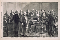 Senator Morton, of Indiana, Receiving the Congratulations of Senators, after his Speech in the Senate Chamber, Washington, on the 24th of January Last.