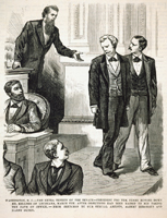 washington, d. c.—the extra session of the senate—president pro tem. ferry bowing down mr. kellogg of louisiana, march 6th. after objections had been raised to his taking the oath of office. (Acc. No. 38.00397.001)
