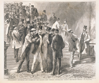 Impeachment Reporters and Citizens in the Senate Lobby Seeking Information During the Secret Session. (Acc. No. 38.00426.001b)