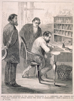 Office of the Secretary of the Senate, Washington, D.C.&mdash;Preparing the Summons for President Johnson to Appear before the Court of Impeachment. (Acc. No. 38.00527.001a)