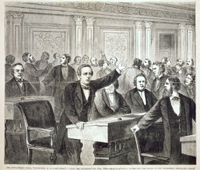 The Impeachment Trial, Washington, D. C.&mdash;The Order to Clear the Galleries, May 6th, 1868&mdash;Senator Trumbull Moving for the Arrest of the Disorderly Spectators. (Acc. No 38.00529.001)