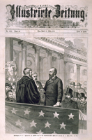Washington. D. C. &mdash; General J. A. Garfield legt vor dem Oberbundesrichter Waite den Amtseid ab. 4. M&auml;rz 1881. (Acc. No. 38.00843.001)