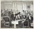 The Impeachment Trial, Washington, D. C.&mdash;The Order to Clear the Galleries, May 6th, 1868&mdash;Senator Trumbull Moving for the Arrest of the Disorderly Spectators. (Acc. No 38.00529.001)
