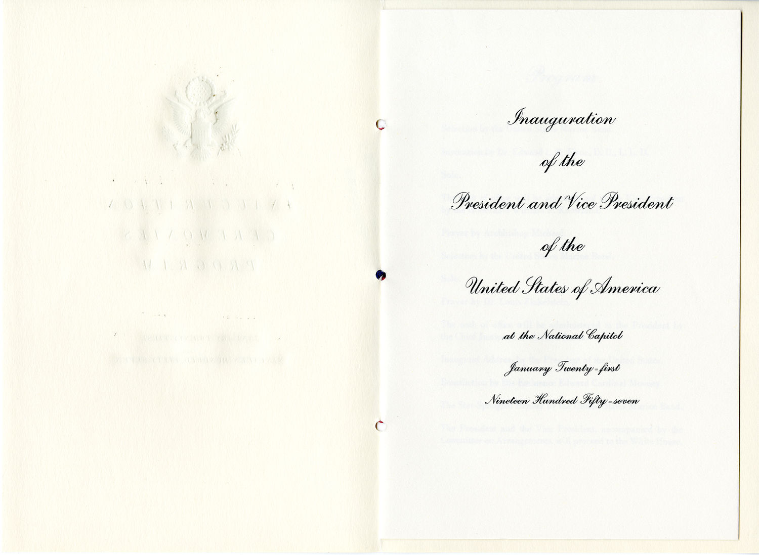 Program, 1957 Inaugural Ceremonies (Acc. No. 11.00037.001b)