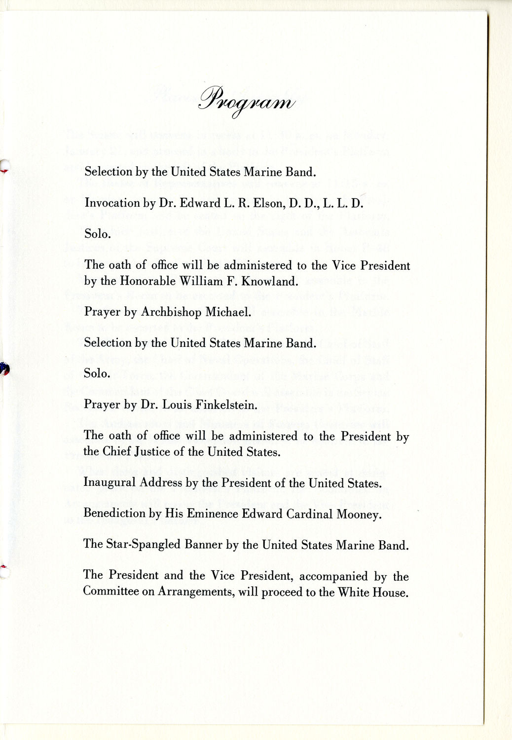 Program, 1957 Inaugural Ceremonies (Acc. No. 11.00037.001b)