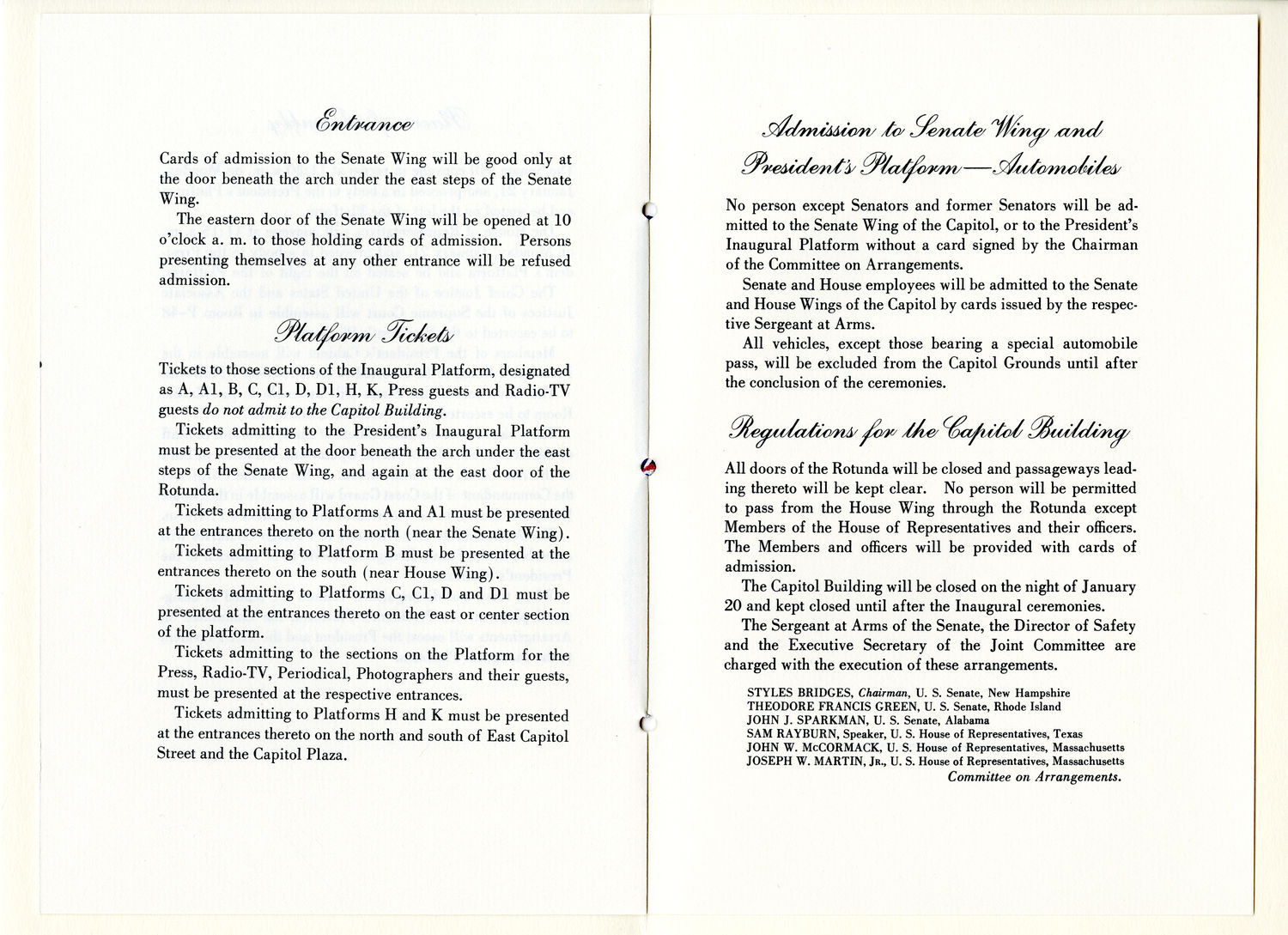 Program, 1957 Inaugural Ceremonies (Acc. No. 11.00037.001b)