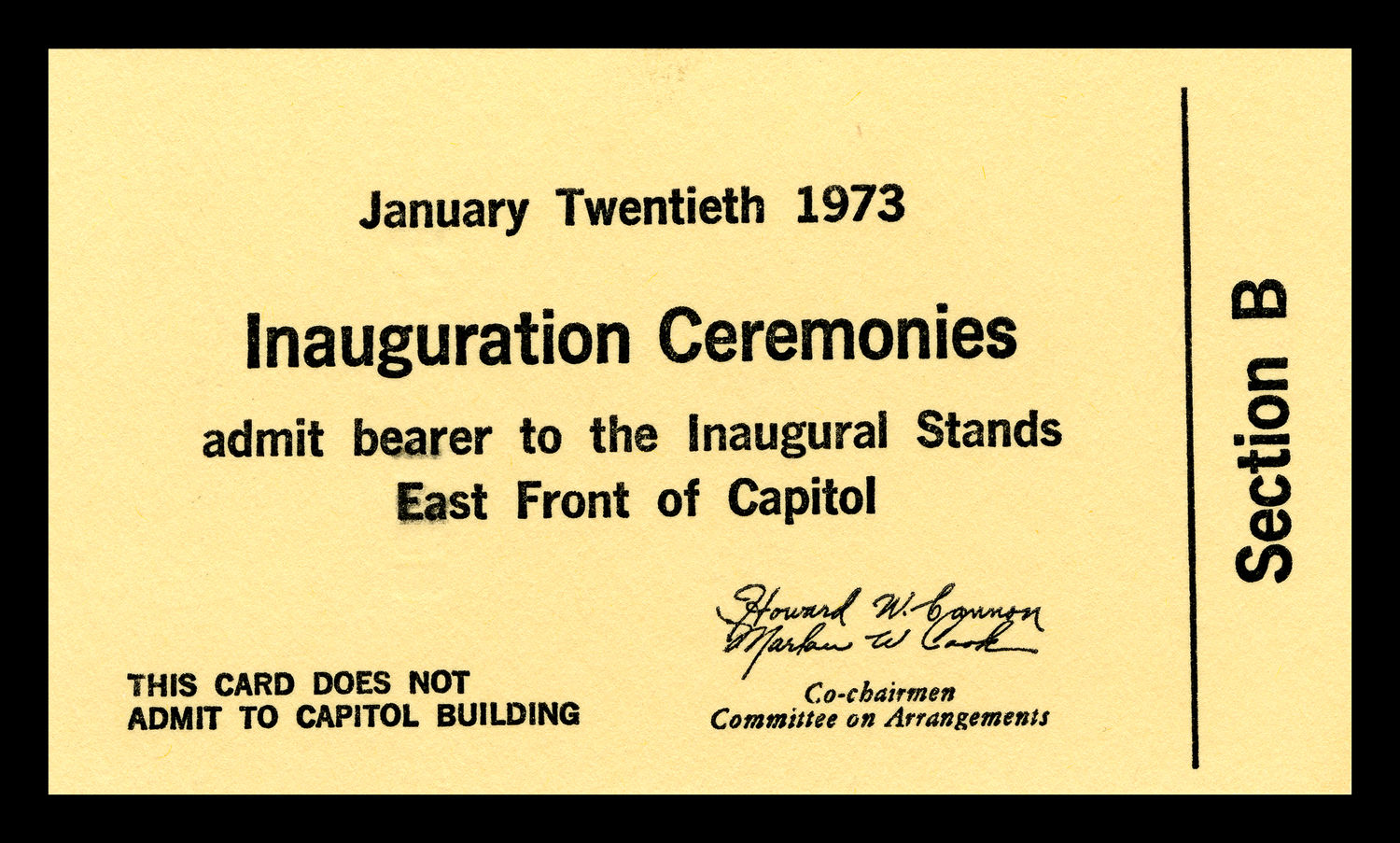 Ticket, 1973 Inaugural Ceremonies (Acc. No. 11.00120.001)