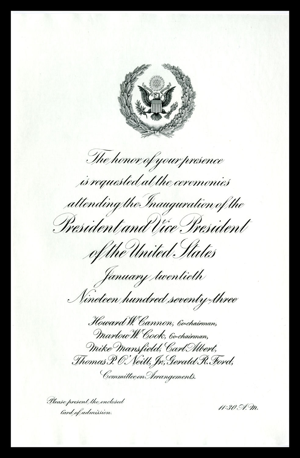 Invitation, 1973 Inaugural Ceremonies (Acc. No. 11.00120.002a)