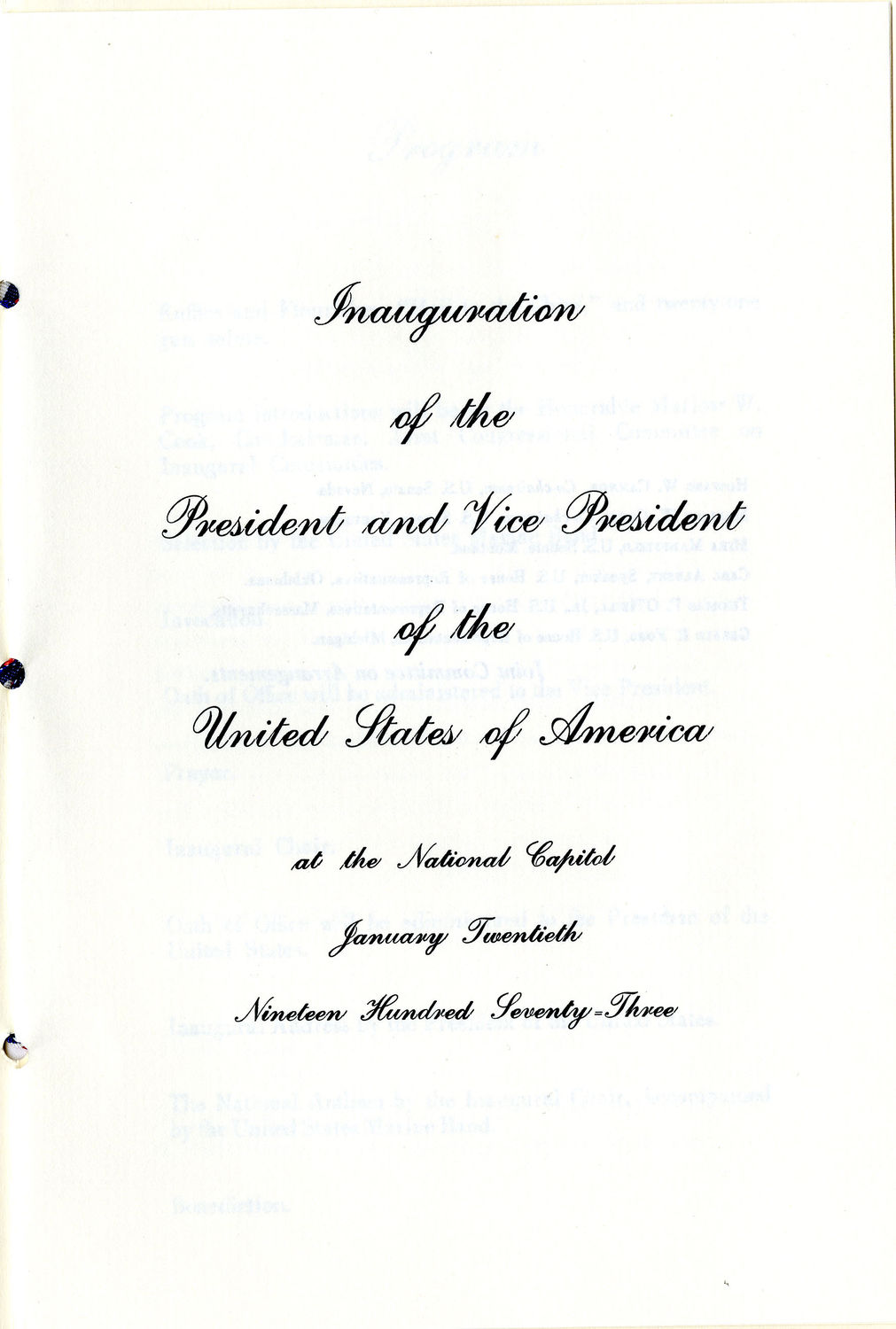 Program, 1973 Inaugural Ceremonies (Acc. No. 11.00120.003)