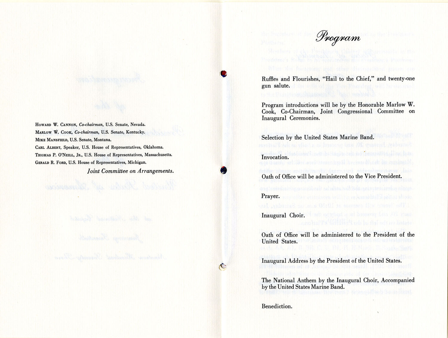 Program, 1973 Inaugural Ceremonies (Acc. No. 11.00120.003)