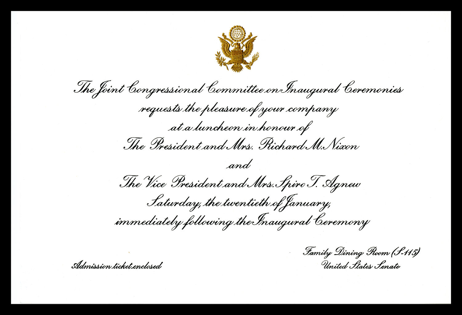 Invitation, 1973 Inaugural Luncheon (Acc. No. 11.00120.011)