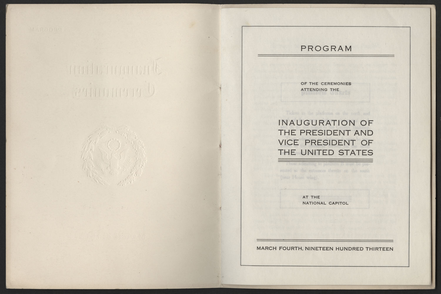 Program, 1913 Inaugural Ceremonies (Acc. No. 11.00123.001d)