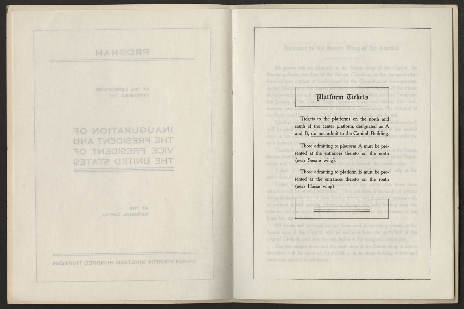 Program, 1913 Inaugural Ceremonies (Acc. No. 11.00123.001d)