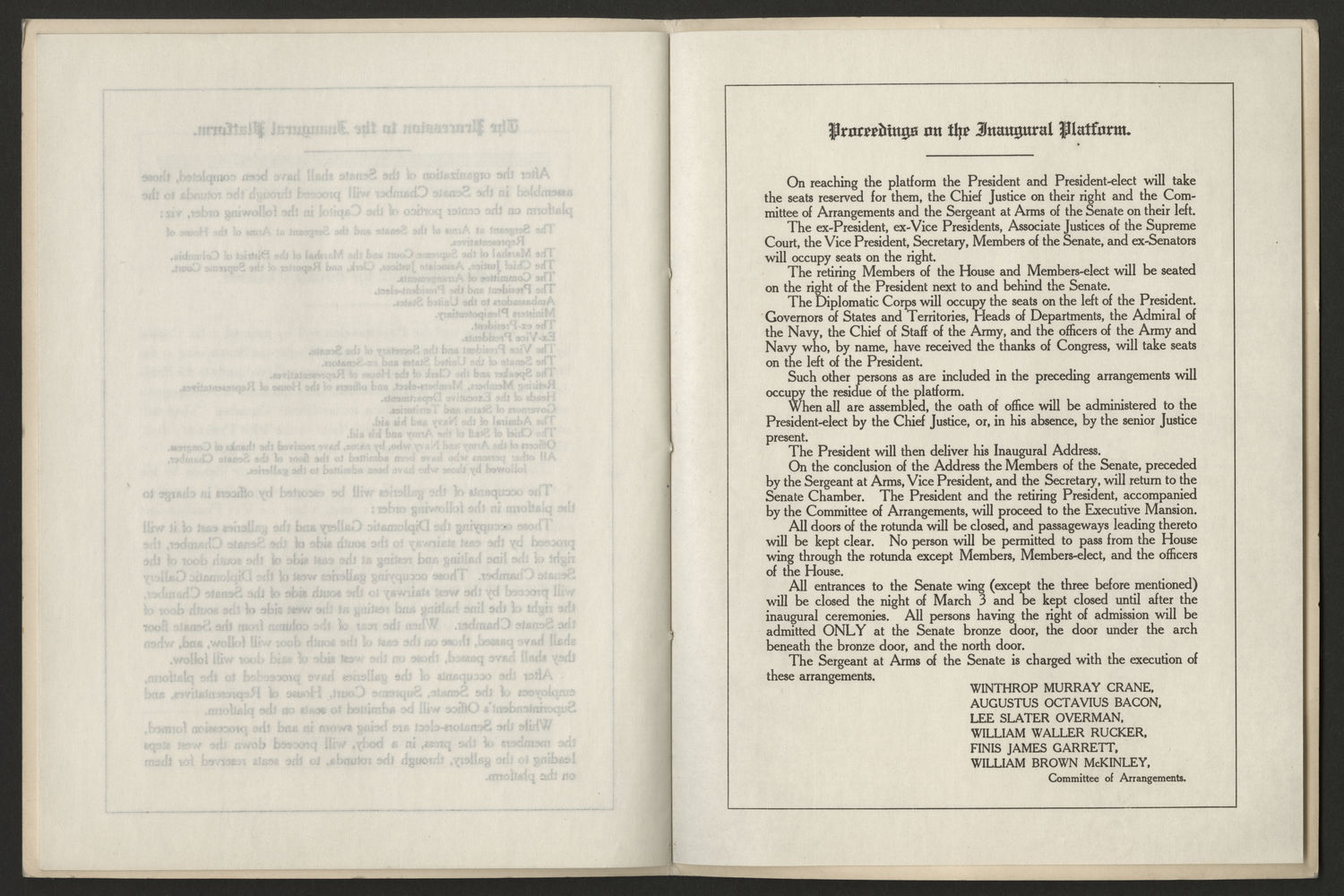 Program, 1913 Inaugural Ceremonies (Acc. No. 11.00123.001d)