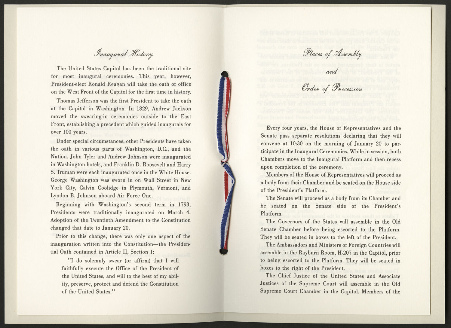 Program, 1981 Inaugural Ceremonies (Acc. No. 11.00125.002)