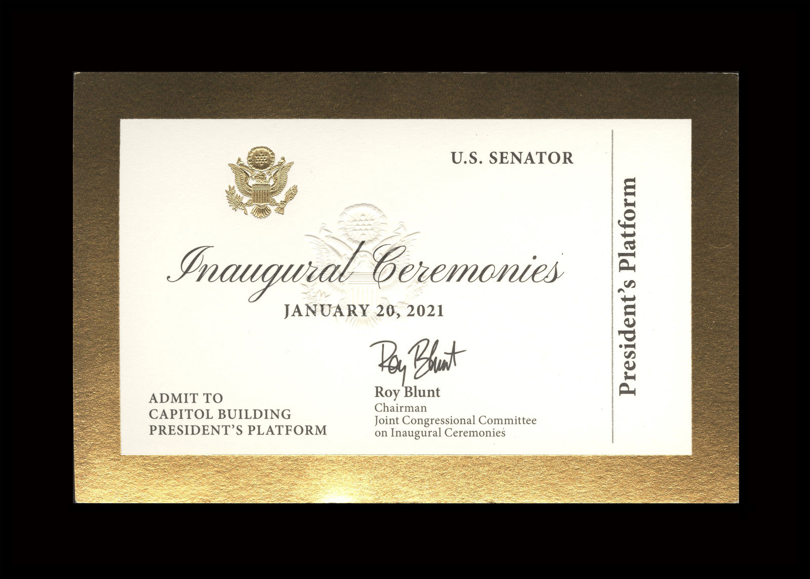 Ticket, 2021 Inaugural Ceremonies (Acc. No. 11.00133.001)