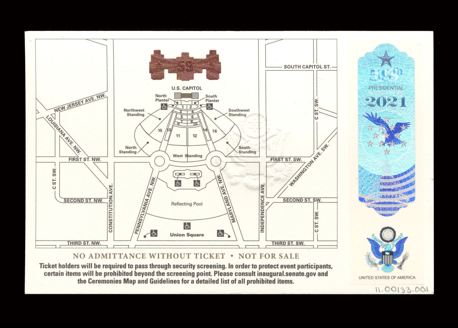 Ticket, 2021 Inaugural Ceremonies (Acc. No. 11.00133.001)