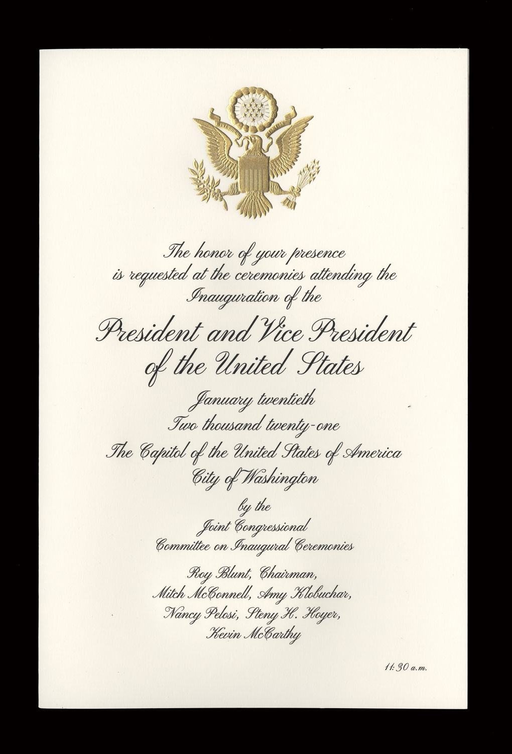 Invitation, 2021 Inaugural Ceremonies (Acc. No. 11.00133.032b)