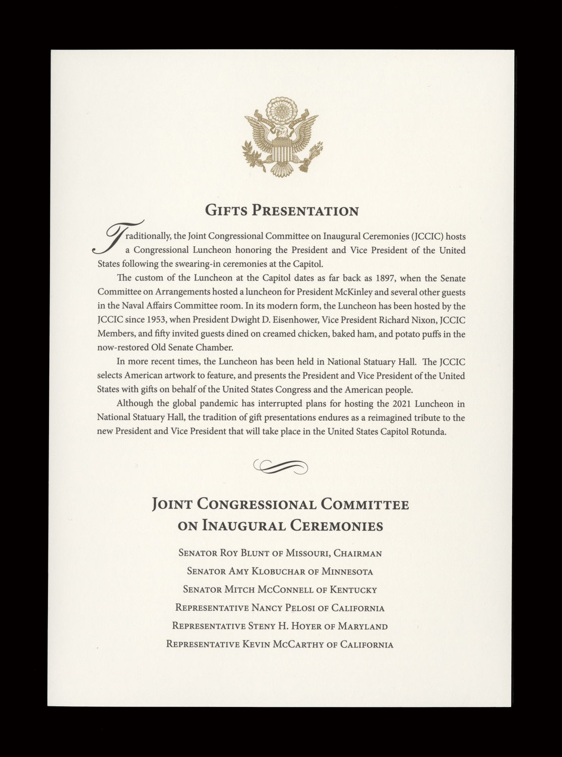 Program, 2021 Inaugural Gifts Presentation (Acc. No. 11.00133.032f)