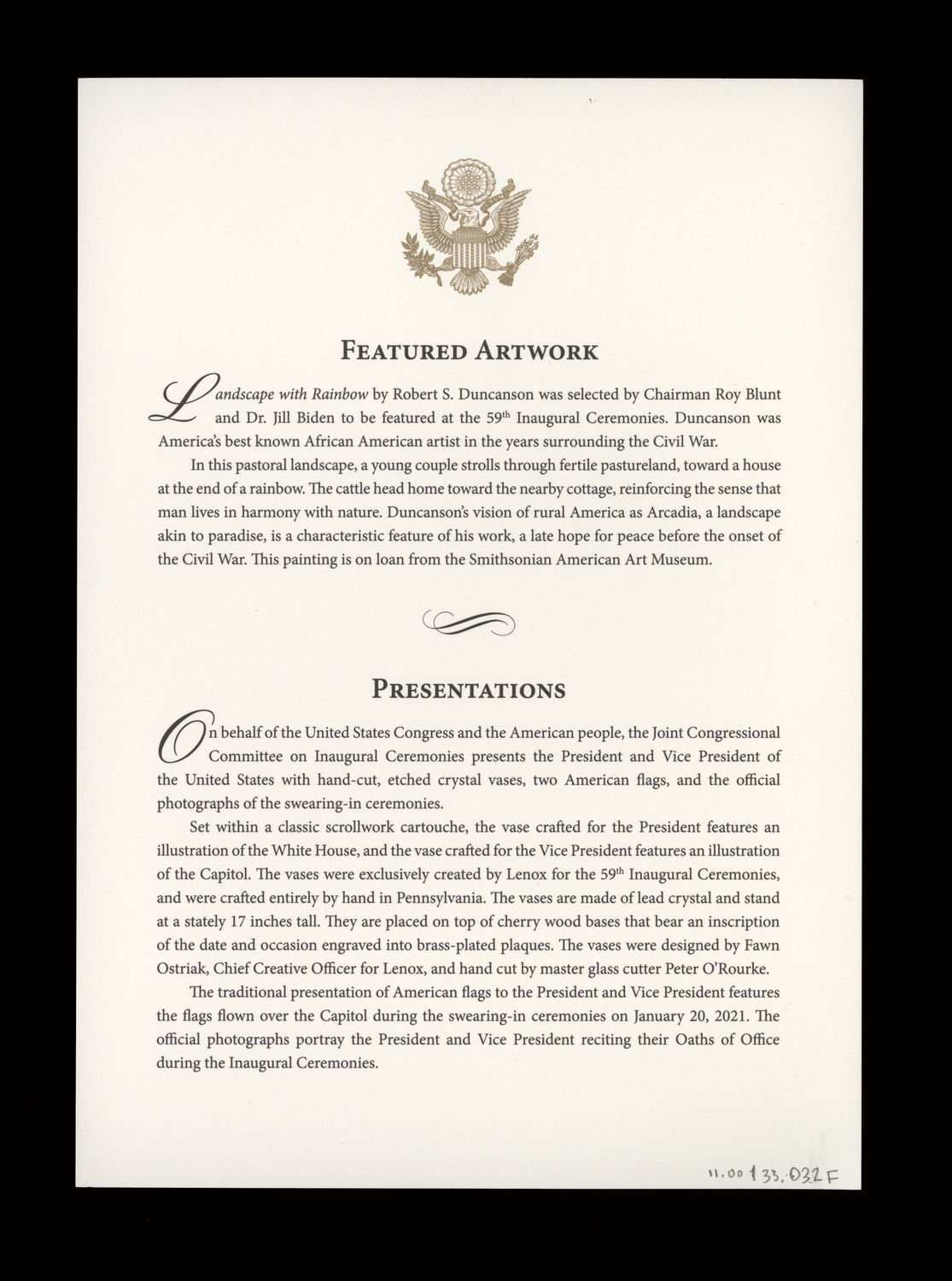 Program, 2021 Inaugural Gifts Presentation (Acc. No. 11.00133.032f)