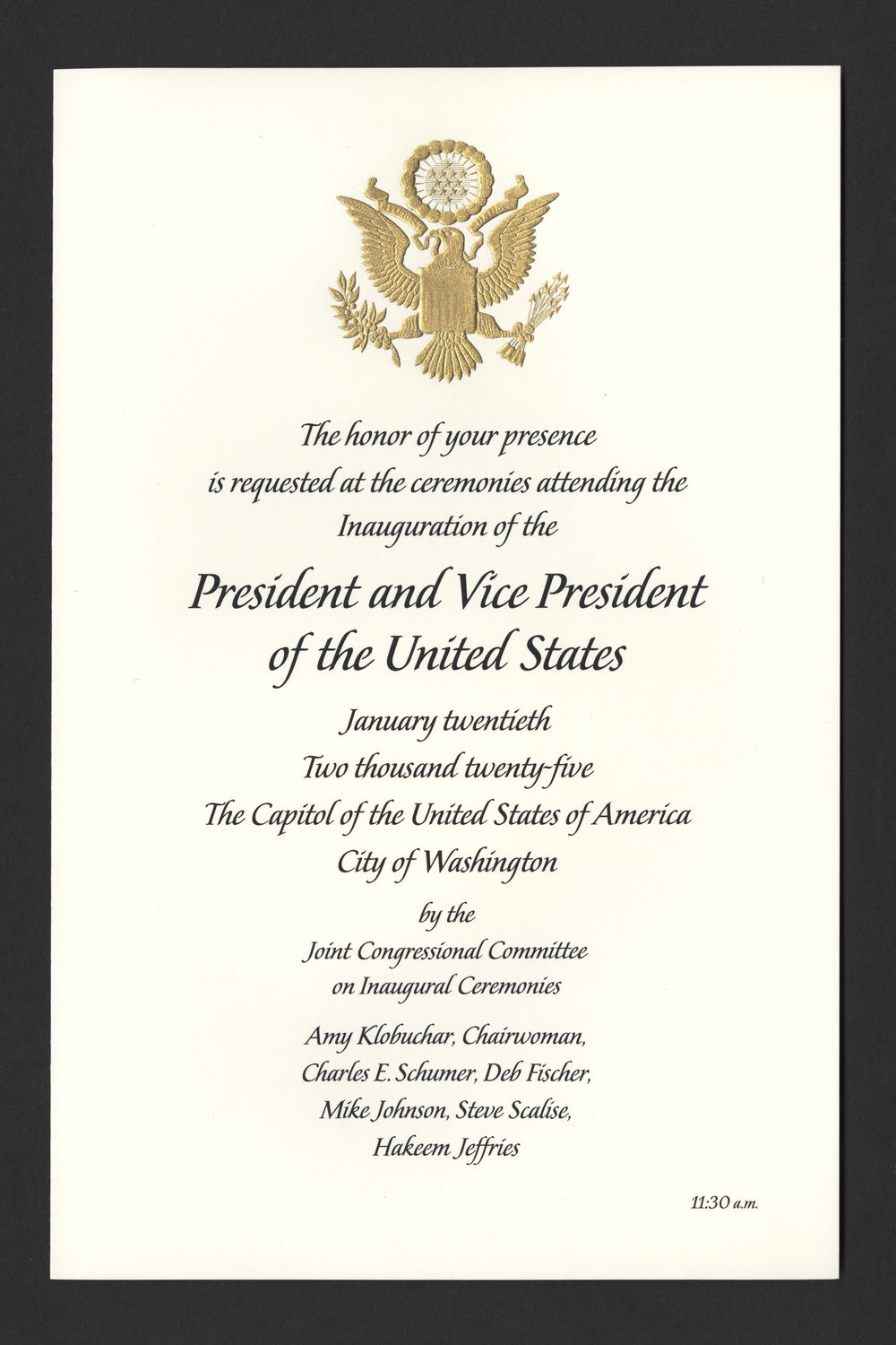 Invitation, 2025 Inaugural Ceremonies (Acc. No. 11.00141.010a)