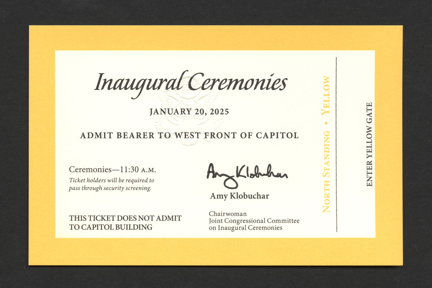 Ticket, North Standing, 2025 Inaugural Ceremonies (Acc. No. 11.00141.045)