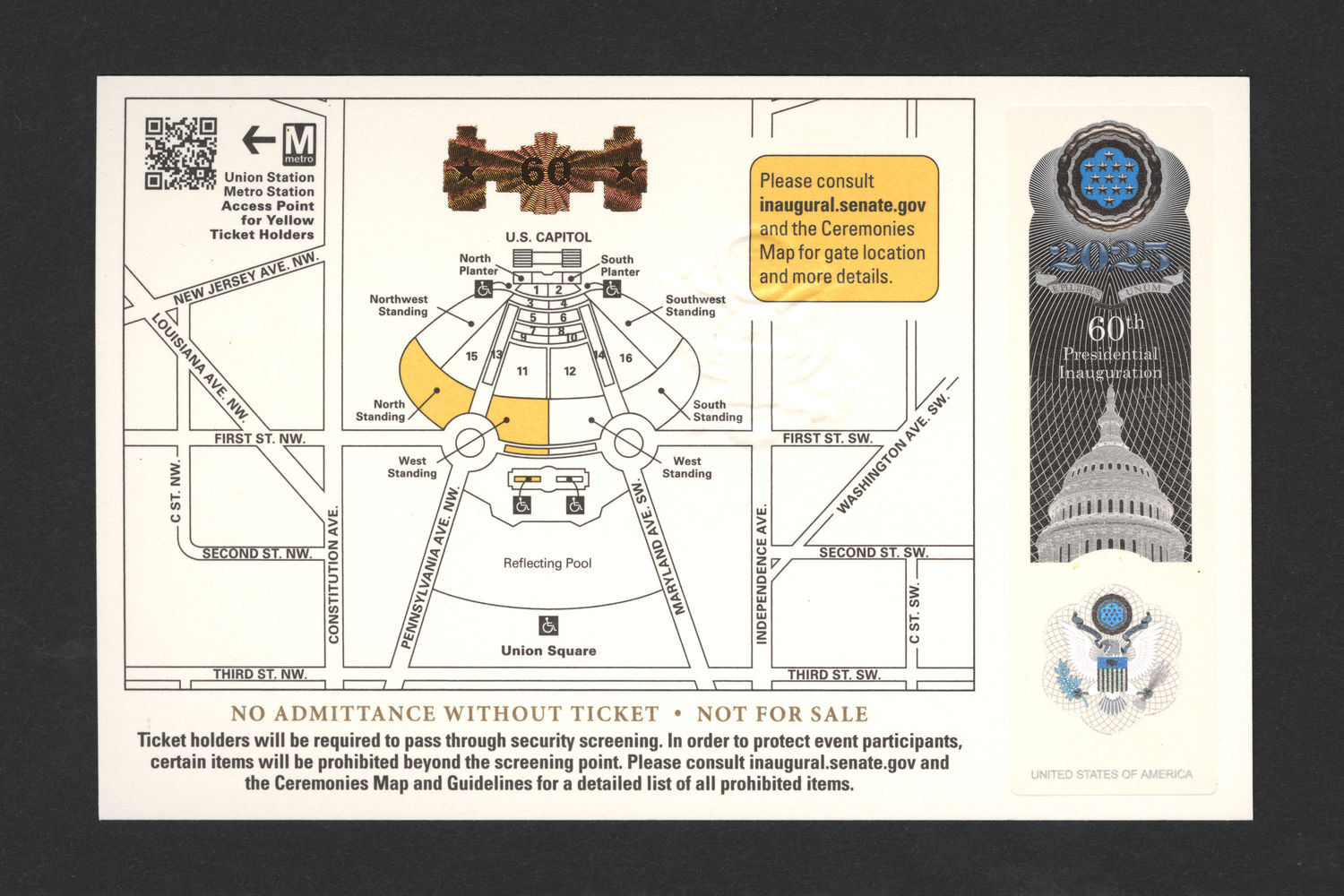 Ticket, North Standing, 2025 Inaugural Ceremonies (Acc. No. 11.00141.045)