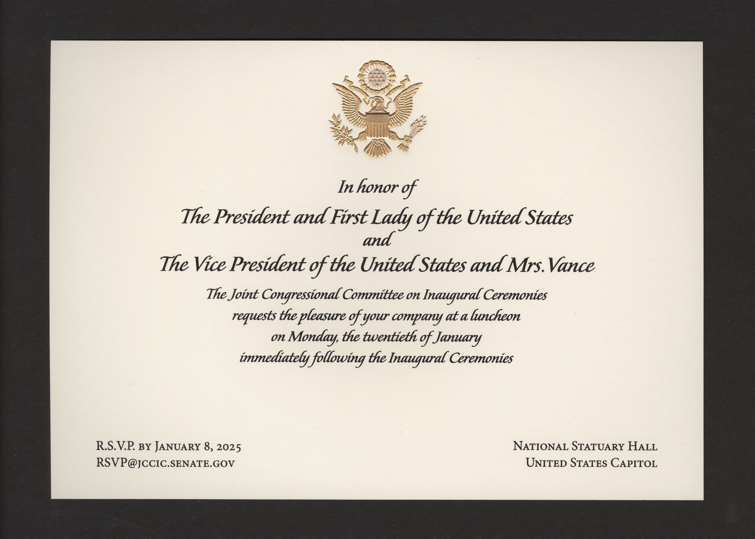 Invitation, Luncheon, 2025 Inaugural Ceremonies (Acc. No. 11.00141.076a)