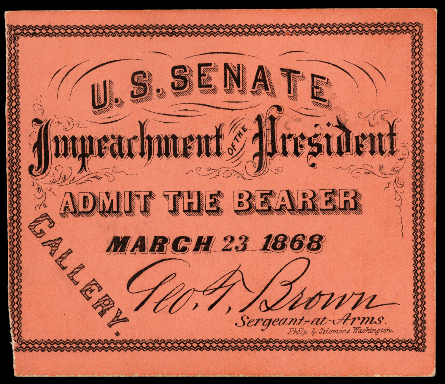 Ticket, 1868 Impeachment Trial, United States Senate Chamber (Acc. No. 16.00062.001)