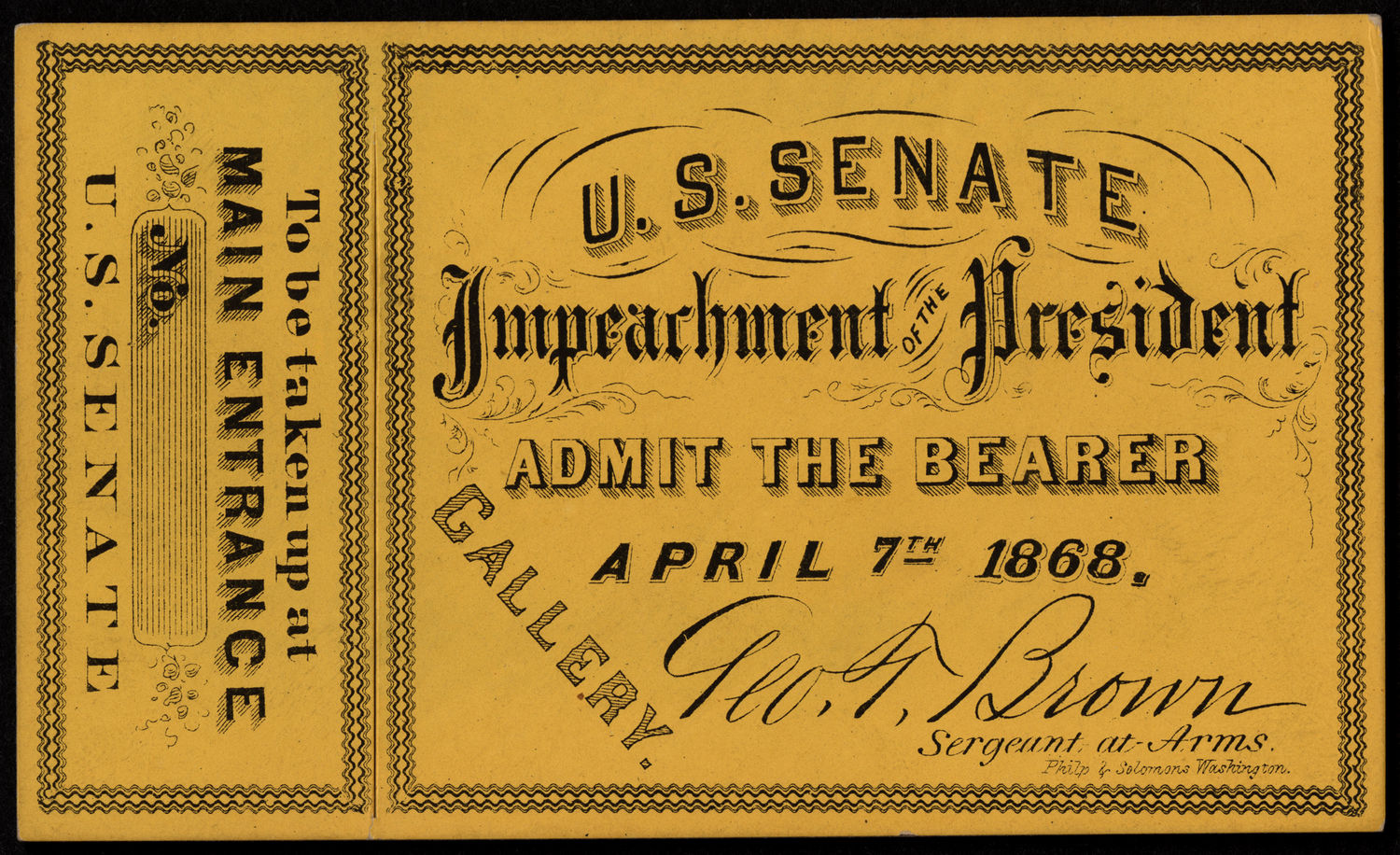 Ticket, 1868 Impeachment Trial, United States Senate Chamber (Acc. No. 16.00219.000)