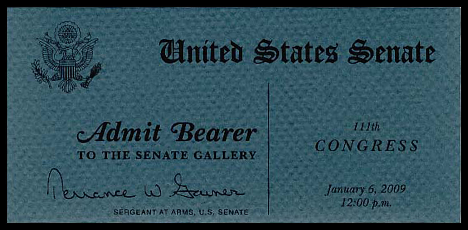 Ticket, Swearing-In Ceremony for New and Returning Senators, 111th Congress (Acc. No. 16.00221.000)