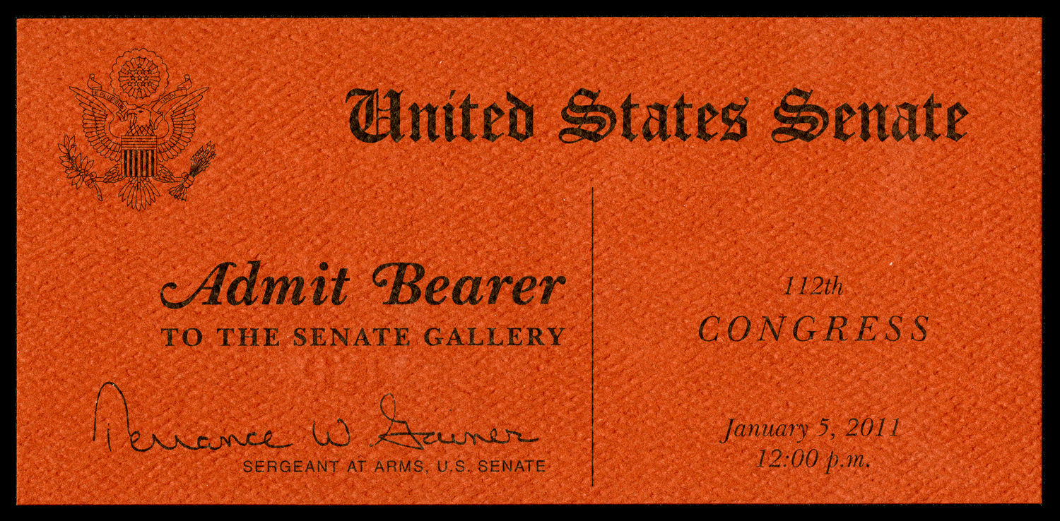 Ticket, Swearing-In Ceremony for New and Returning Senators, Senate Gallery, 112th Congress (Acc. No. 16.00242.000)