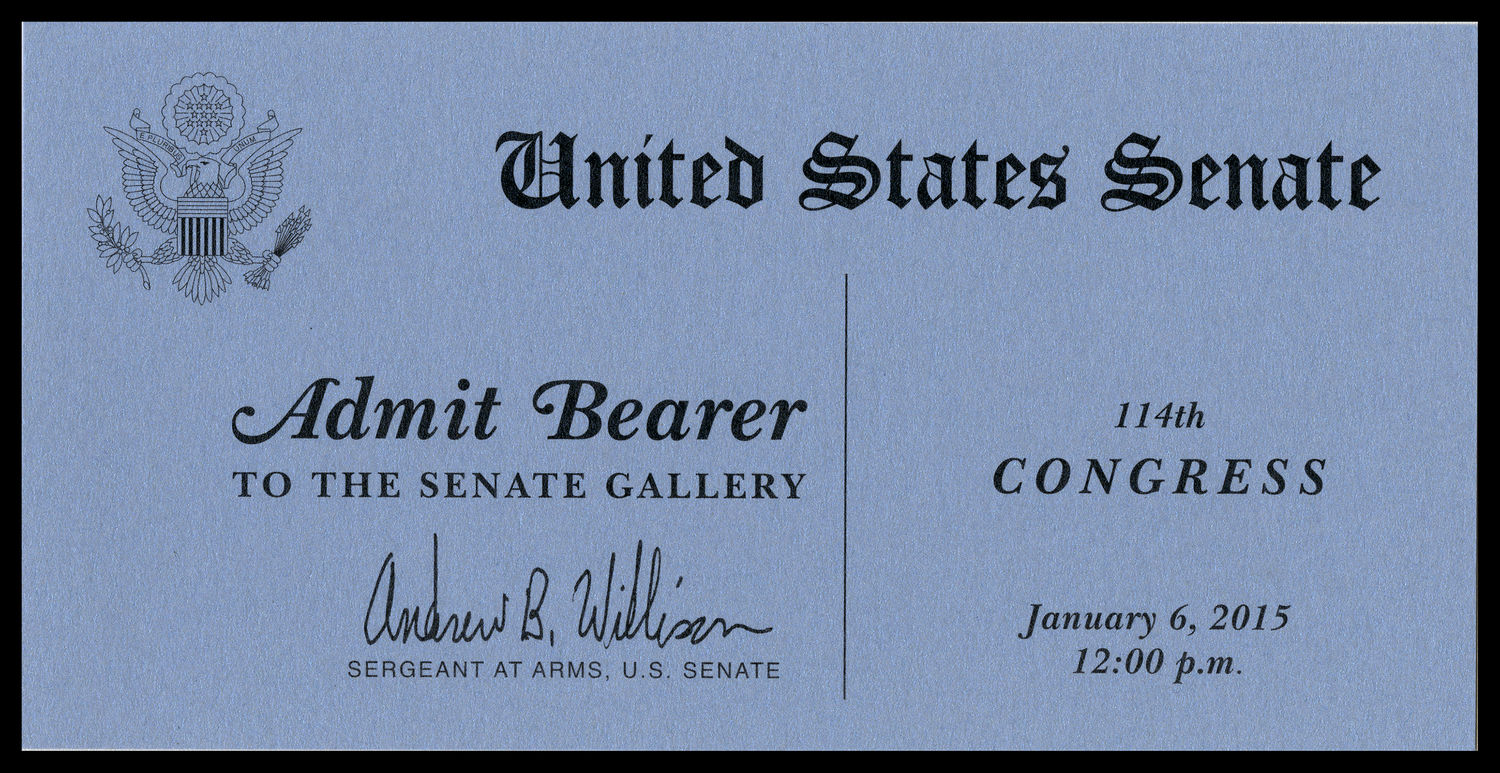Ticket, Swearing-In Ceremony for New and Returning Senators, 114th Congress (Acc. No. 16.00273.000)