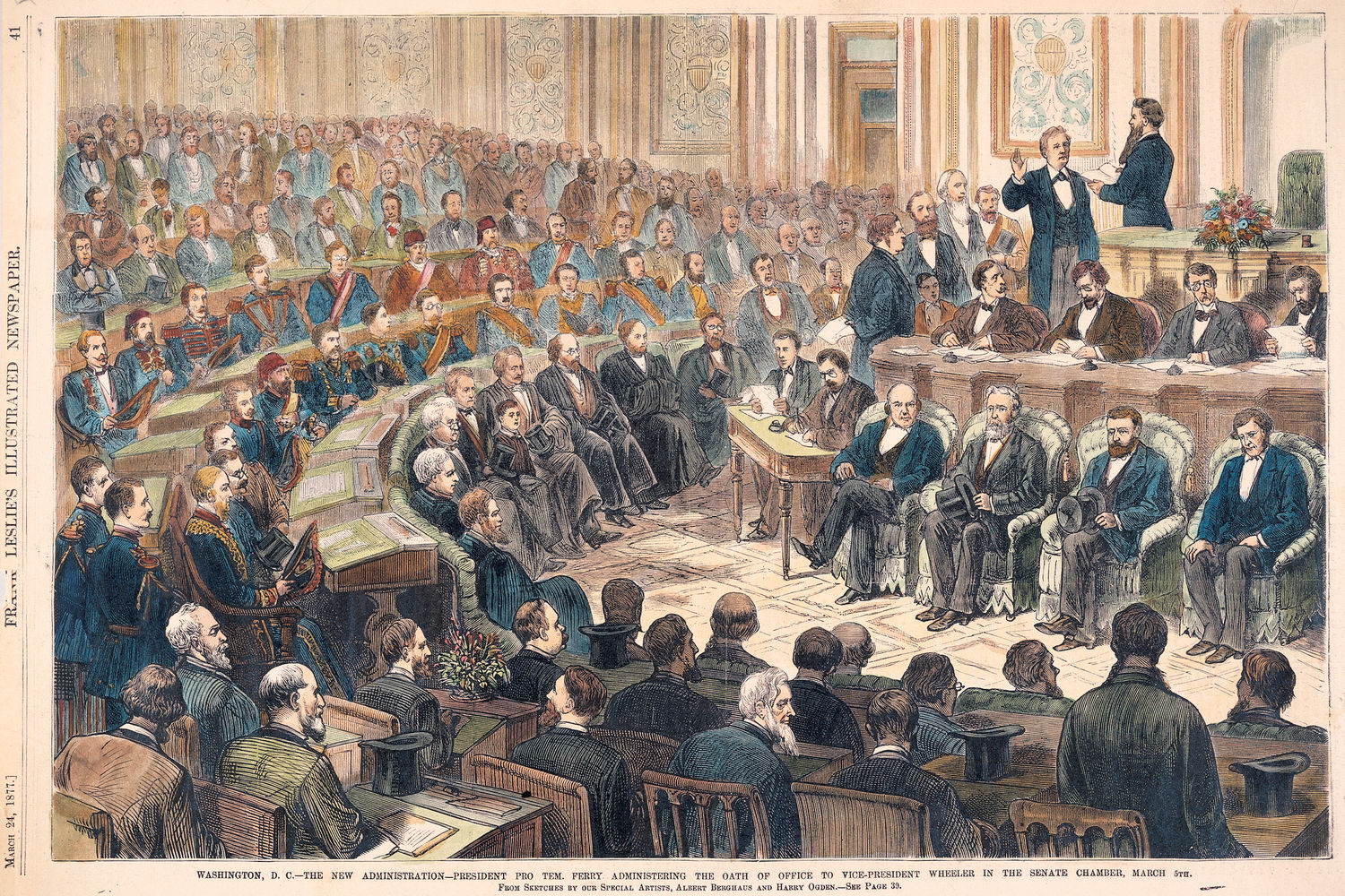 Washington, D.C.—The New Administration—President Pro Tem. Ferry Administering the Oath of Office to Vice-President Wheeler in the Senate Chamber, March 5th. (Acc. No. 38.00014.001)