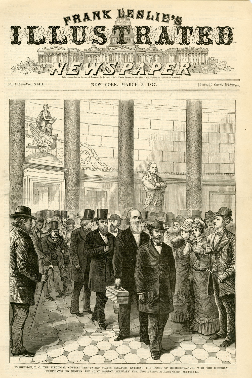 Washington, D.C.—The Electoral Contest—The United States Senators Entering the House of Representatives, with the Electoral Certificates, to Re-Open the Joint Session, February 12th. (Acc. No. 38.00245.002)