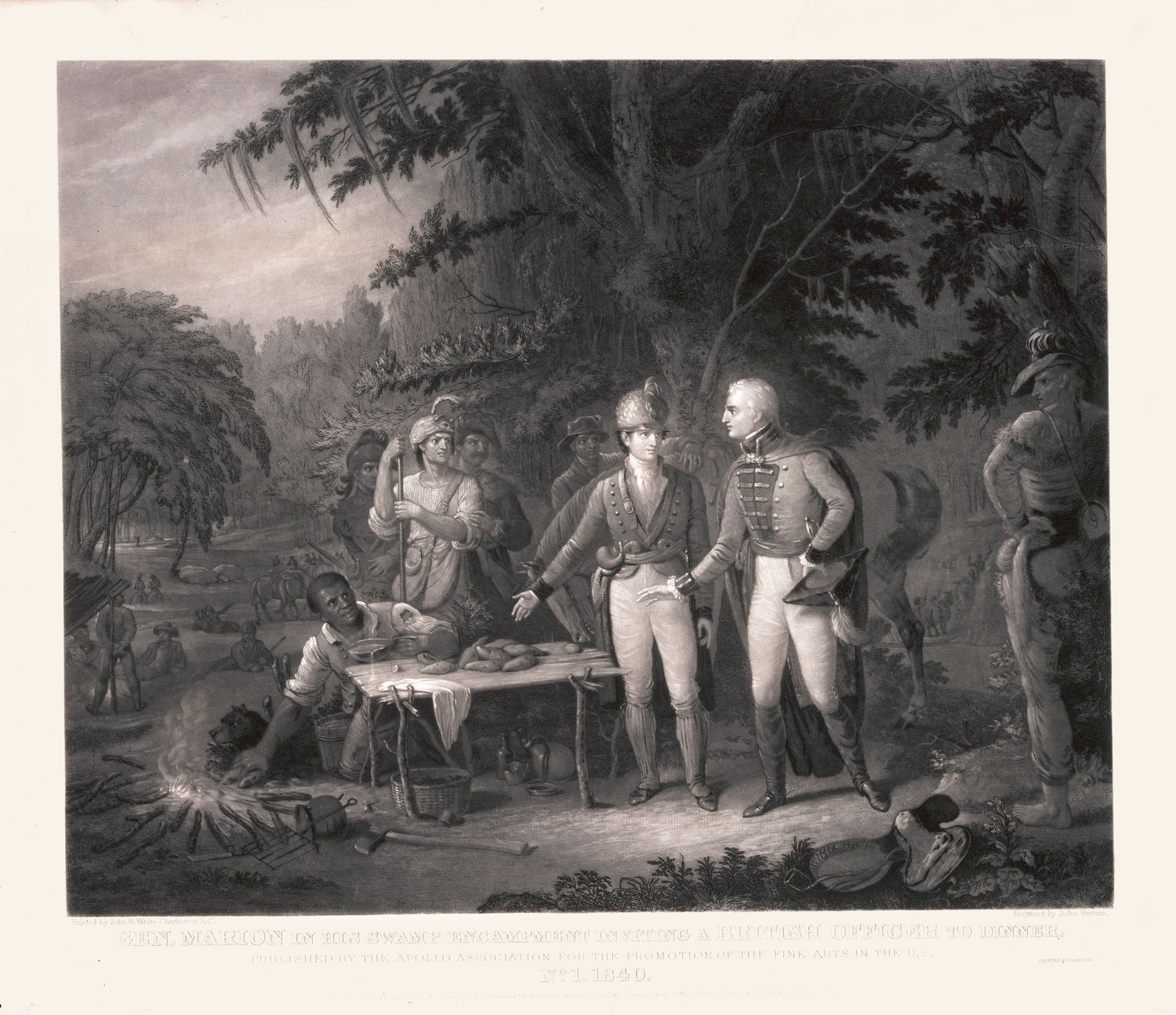 Gen. Marion in His Swamp Encampment Inviting a British Officer to Dinner. (Acc. No. 38.00961.001)