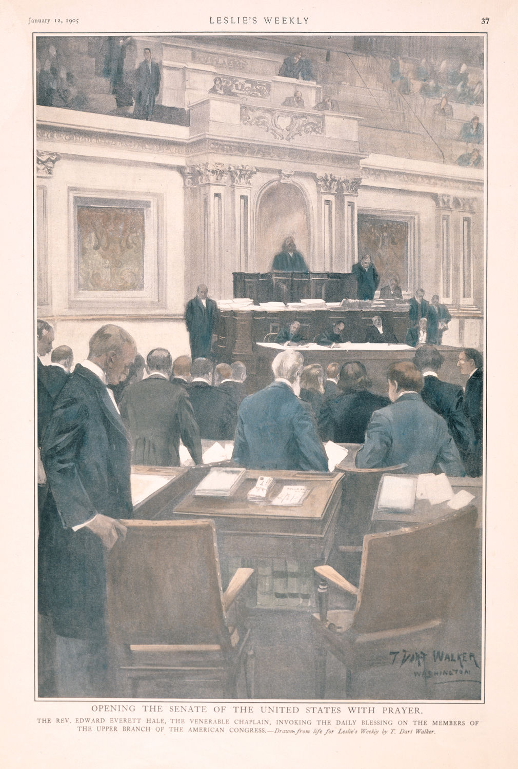 Opening the Senate of the United States with Prayer. The Rev. Edward Everett Hale, the Venerable Chaplain, Invoking the Daily Blessing on the Members of the Upper Branch of the American Congress. (Acc. No. 38.00972.001)
