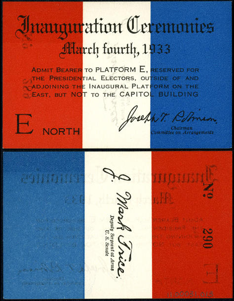 Ticket, 1933 Inauguration Ceremonies (Acc. No. 11.00031.013)