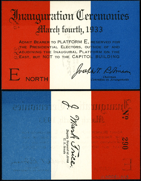 Ticket, 1933 Inaugural Ceremonies (Acc. No. 11.00031.013)