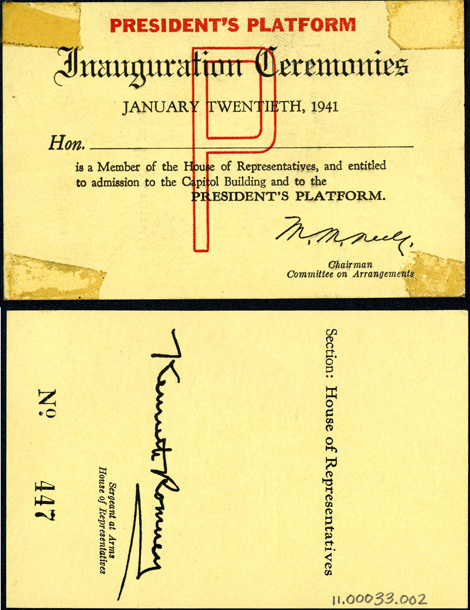 Ticket, 1941 Inauguration Ceremonies  (Acc. No. 11.00033.002)