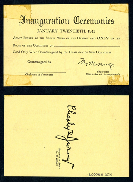 Ticket, 1941 Inauguration Ceremonies  (Acc. No. 11.00033.003)