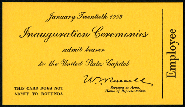 Ticket, 1953 Inauguration Ceremonies (Acc. No. 11.00036.011)