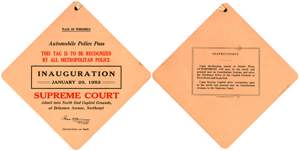 Automobile Police Pass, 1953 Inaugural Ceremonies (Acc. No. 11.00036.049)