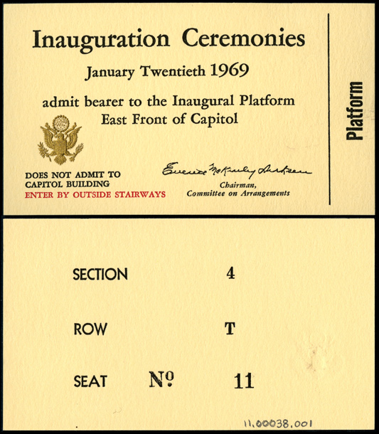 Ticket, 1969 Inaugural Ceremonies (Acc. No. 11.00038.001)