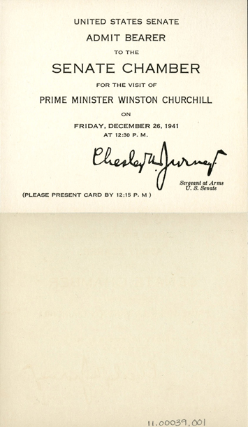 Ticket, Visit of Prime Minister Winston Churchill, 77th Congress (Acc. No. 11.00039.001)