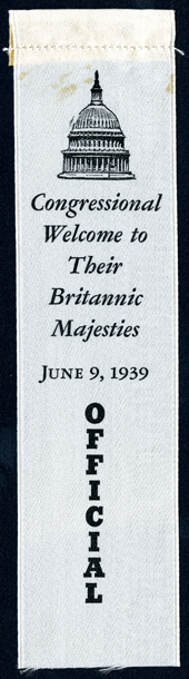 Official Ribbon, 1939 Congressional Welcome of King George VI and Queen Elizabeth, 76th Congress (Acc. No. 11.00040.011)
