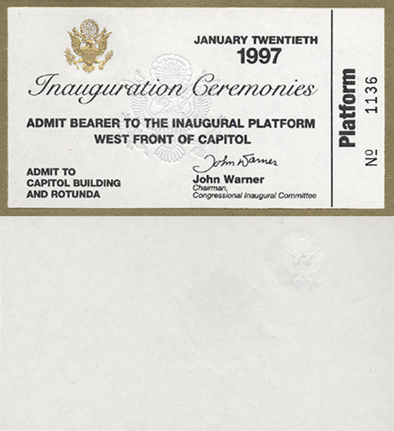 Ticket, 1997 Inaugural Ceremonies (Acc. No. 11.00042.007)