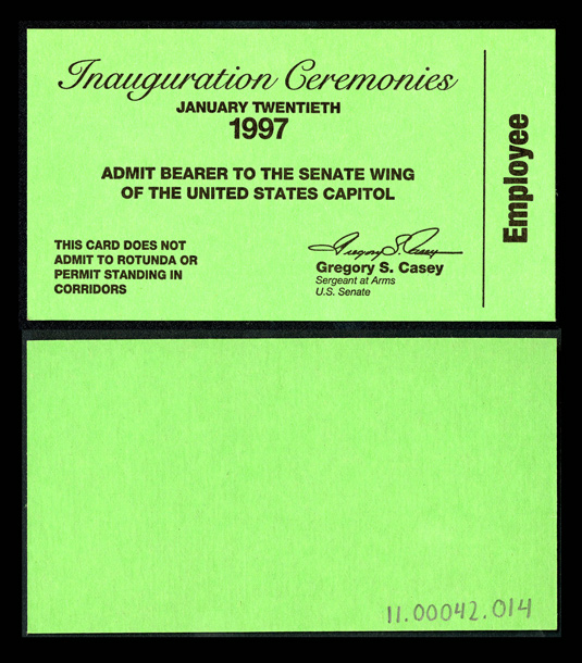 Ticket, 1997 Inauguration Ceremonies (Acc. No. 11.00042.014)